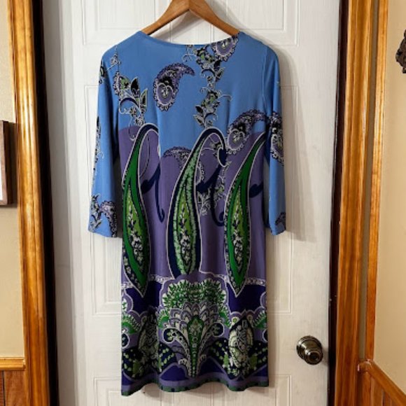 London Times Long-Sleeve Dress~ Size 6~ Blue and Purple with Paisley Print (B8) - Picture 4 of 4